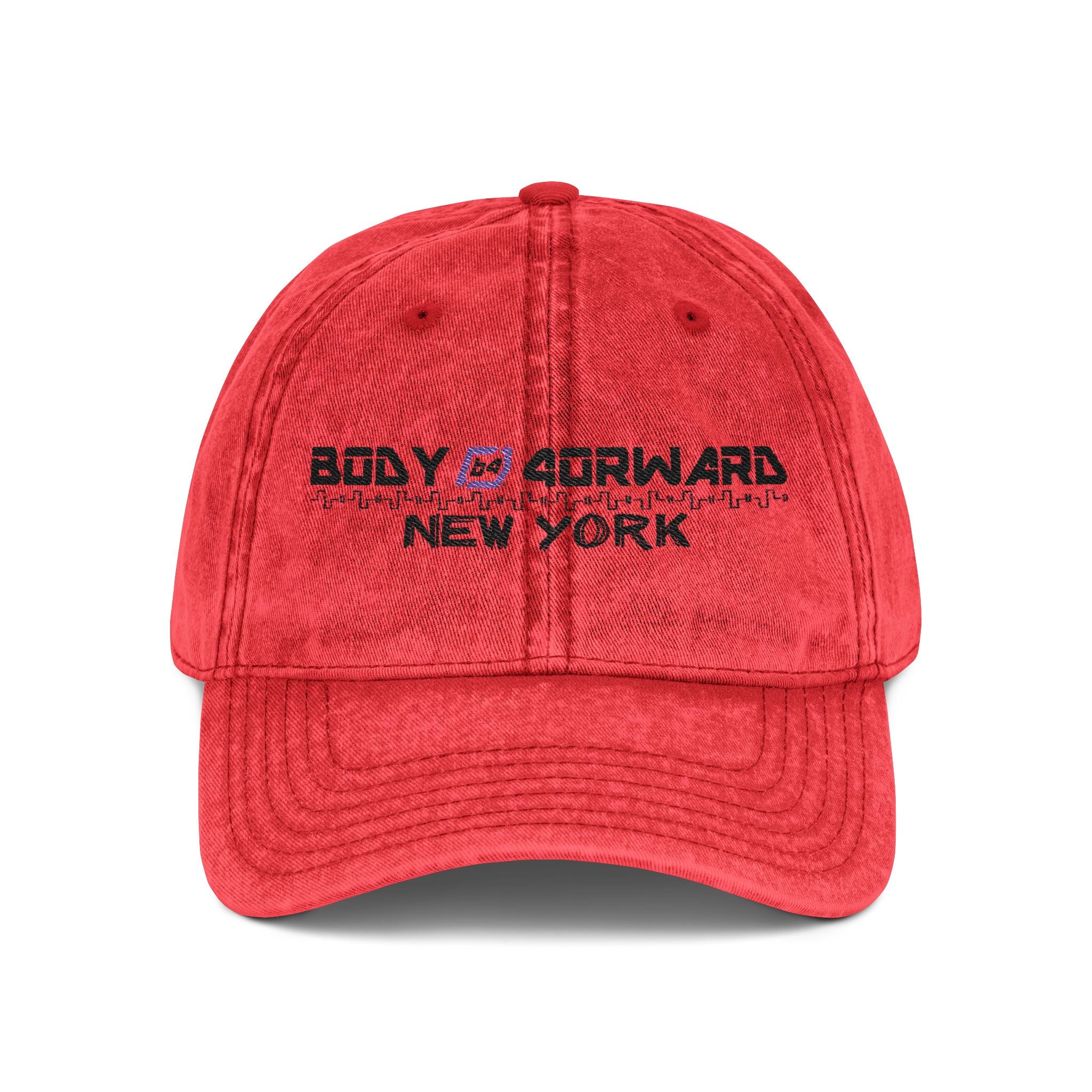 Embroidered Vintage Cap — "Body Forward New York" Washed Baseball Hat
