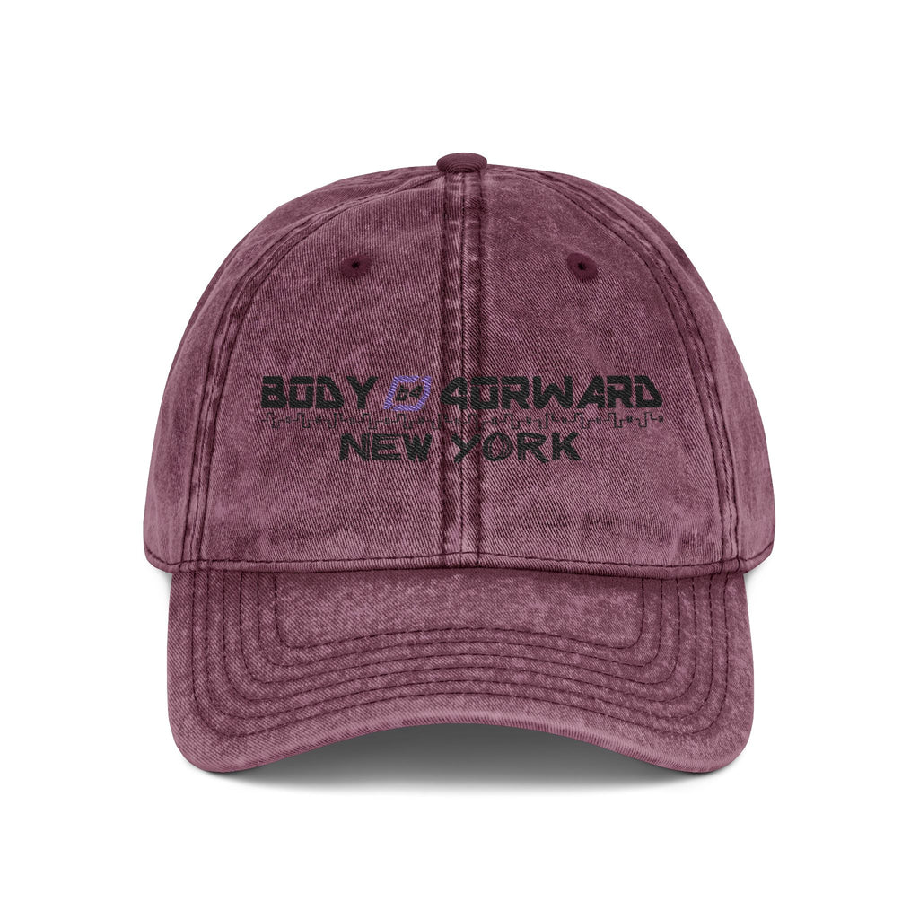 Embroidered Vintage Cap — "Body Forward New York" Washed Baseball Hat