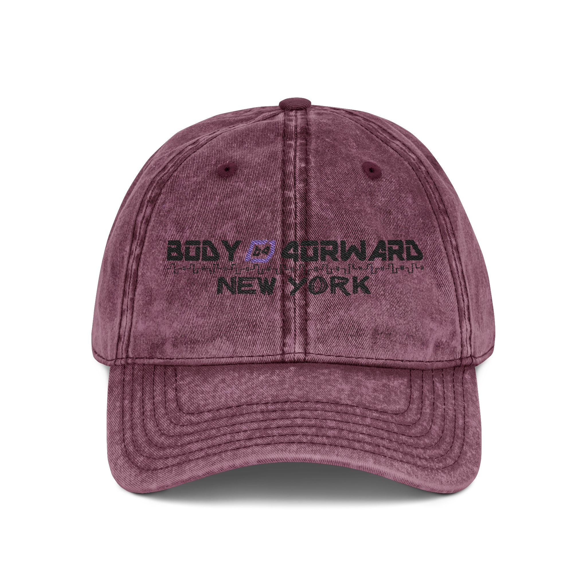 Embroidered Vintage Cap — "Body Forward New York" Washed Baseball Hat