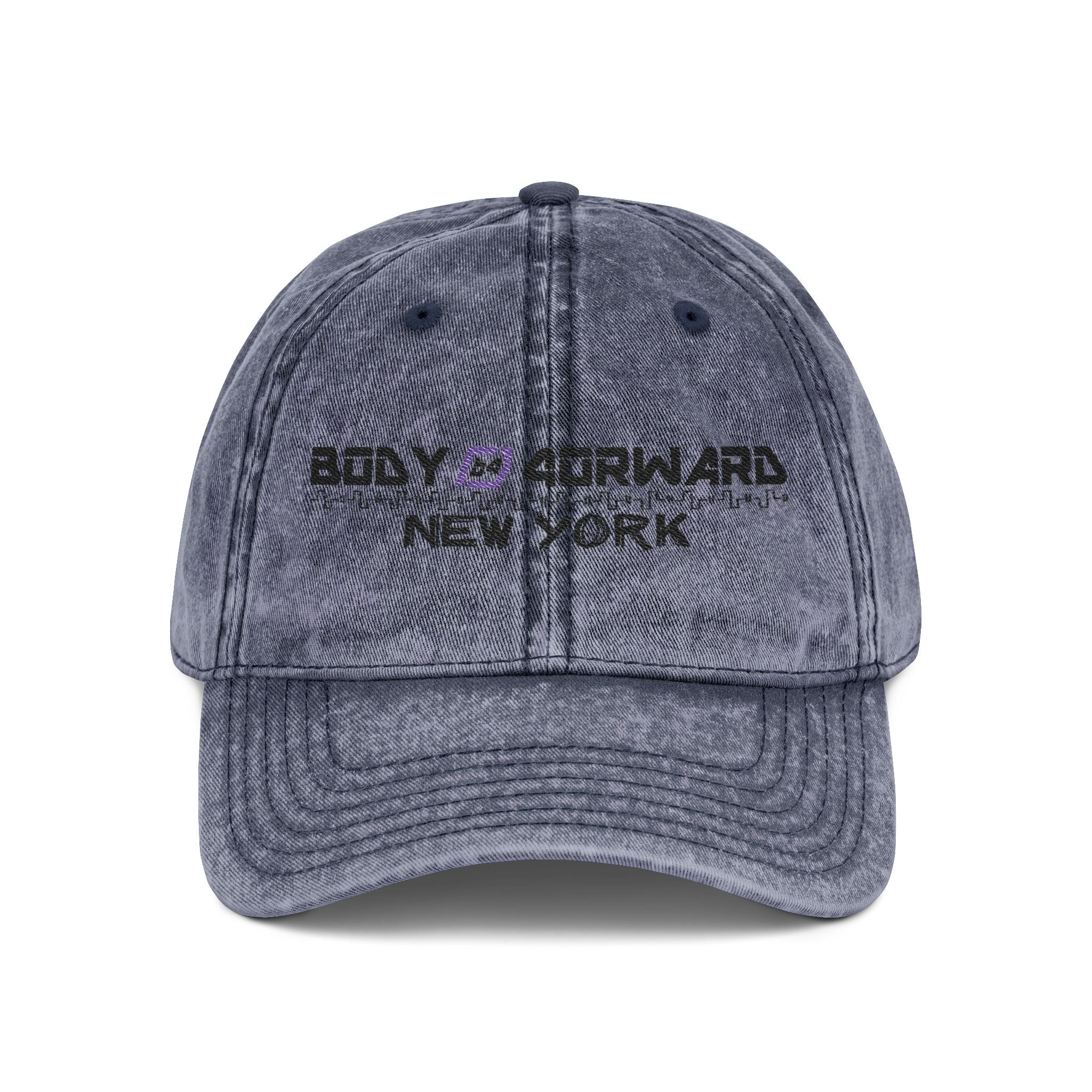 Embroidered Vintage Cap — "Body Forward New York" Washed Baseball Hat