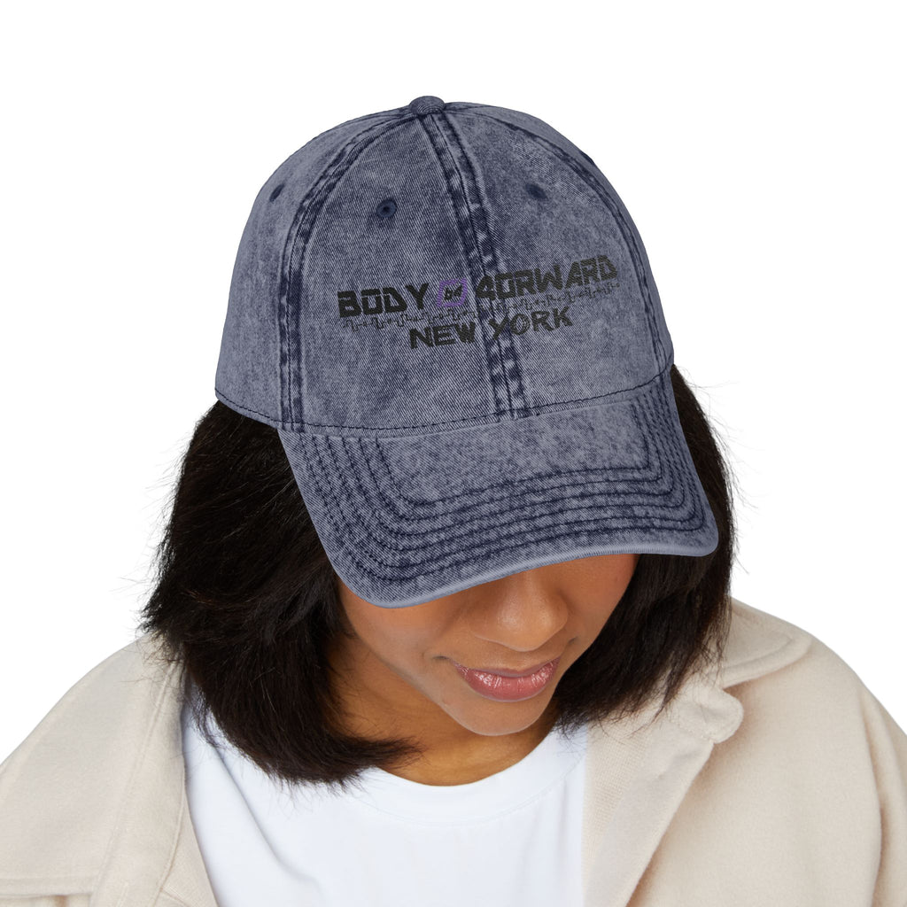 Embroidered Vintage Cap — "Body Forward New York" Washed Baseball Hat