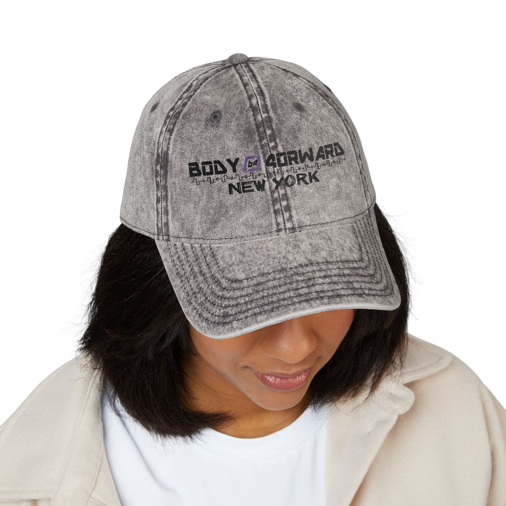 Embroidered Vintage Cap — "Body Forward New York" Washed Baseball Hat