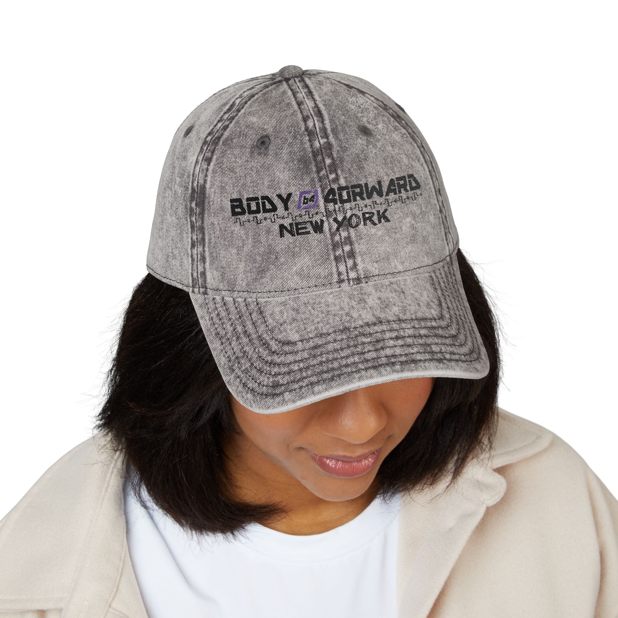 Embroidered Vintage Cap — "Body Forward New York" Washed Baseball Hat