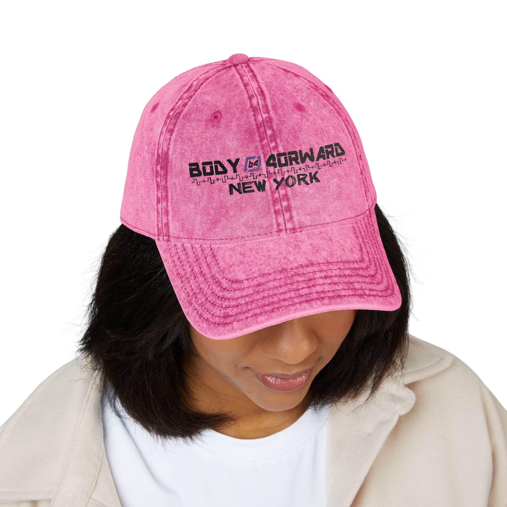 Embroidered Vintage Cap — "Body Forward New York" Washed Baseball Hat