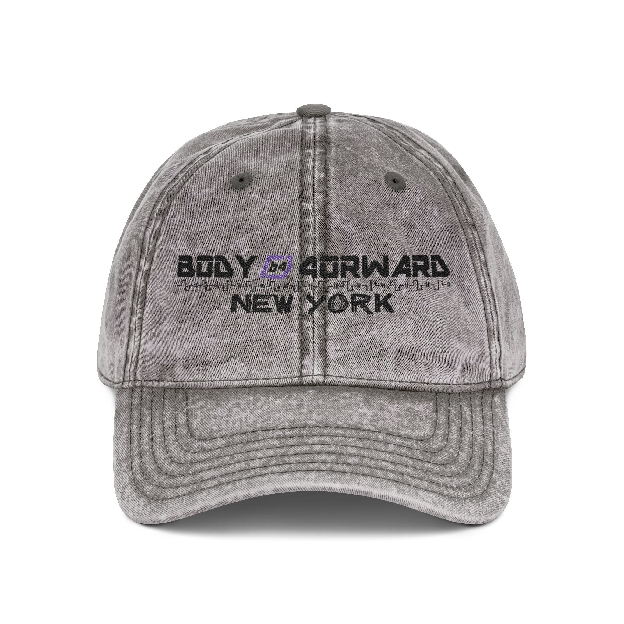 Embroidered Vintage Cap — "Body Forward New York" Washed Baseball Hat