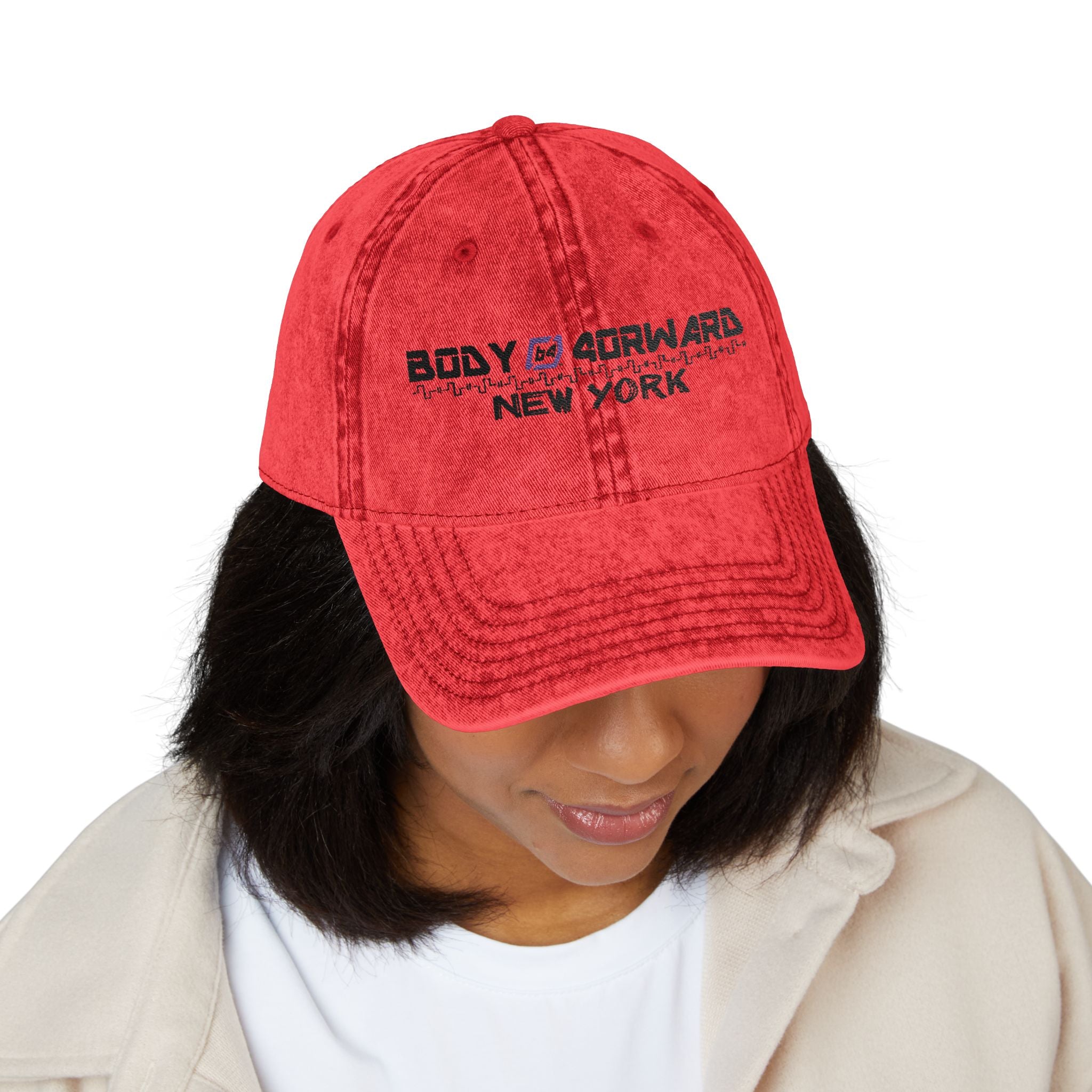 Embroidered Vintage Cap — "Body Forward New York" Washed Baseball Hat