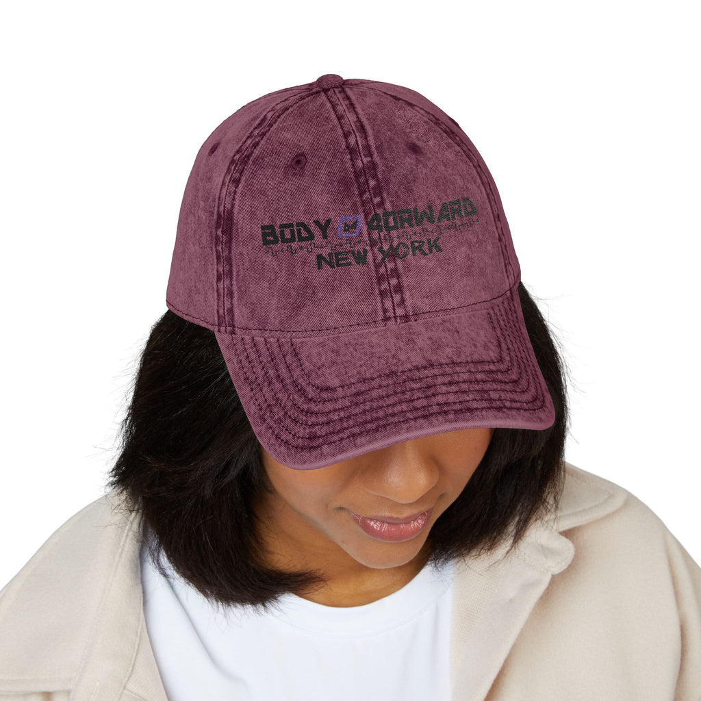 Embroidered Vintage Cap — "Body Forward New York" Washed Baseball Hat